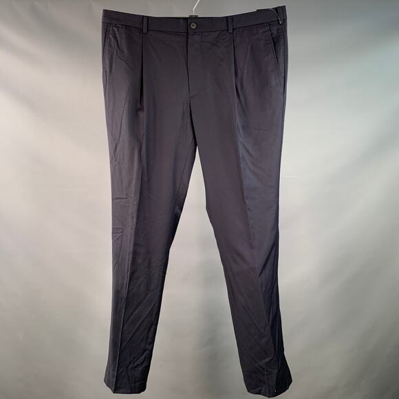 KENT & CURWEN Size 40 Navy Wool Twill Pleated Straight Dress Pants - Picture 1 of 4